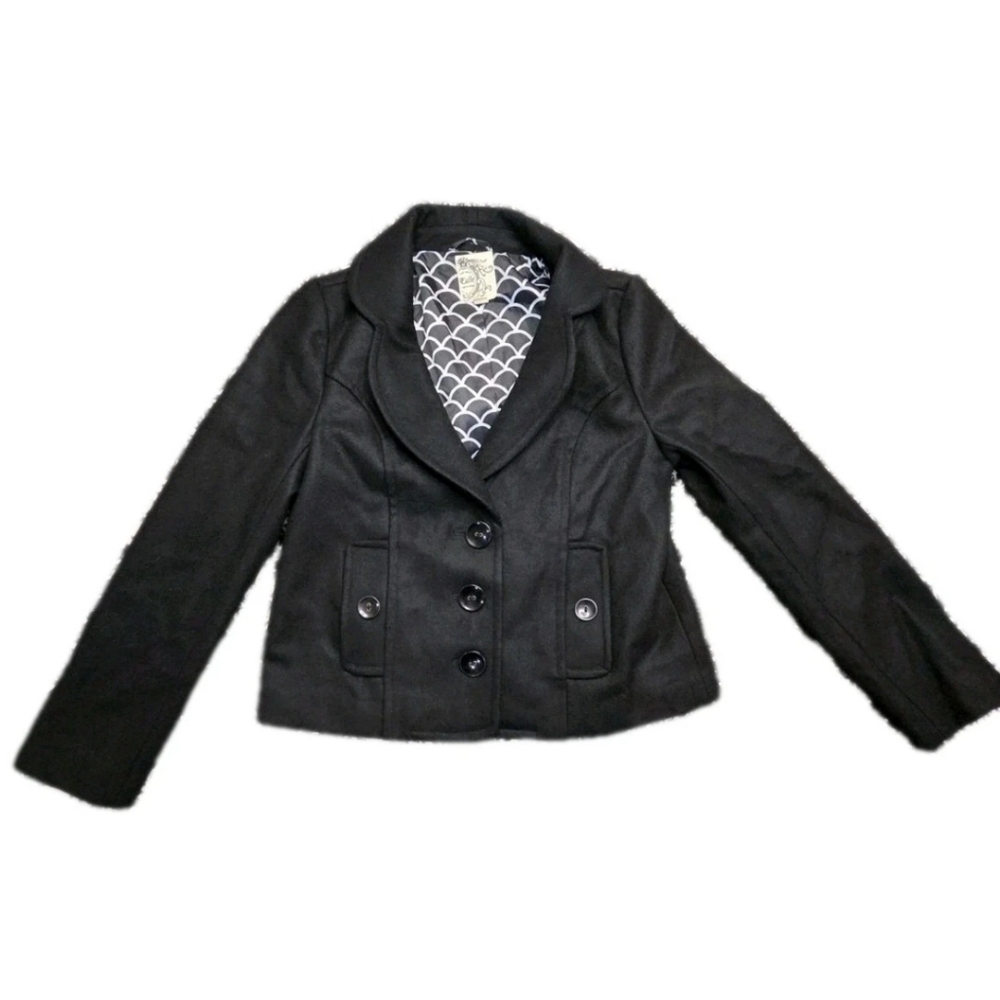 Anthropologie Black Button Up Wool Blend Tulle Jacket Blazer Women’s Small
